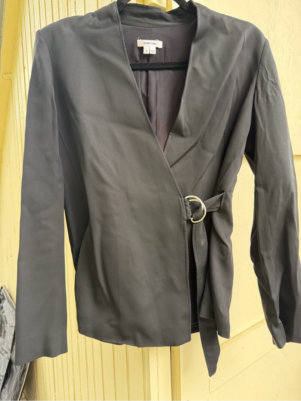 Helmut Lang Black Wrap Blazer with D-Ring Tie